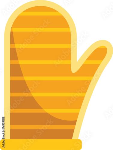 Striped yellow oven mitt providing protection from heat while cooking or baking
