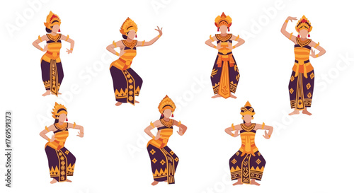Set of bali dancer, Vector art style, Flat design illustration, clean outline, plain white background