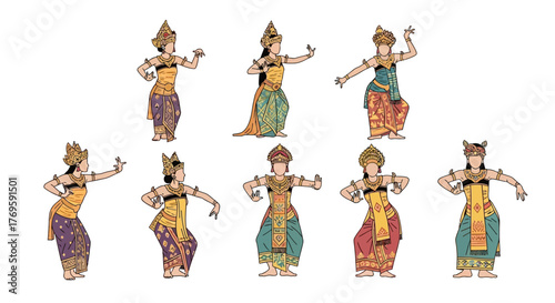 Set of bali dancer, Vector art style, Flat design illustration, clean outline, plain white background
