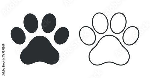 Dog Cat Paw Vector Black Outline Footprint Track Pet Animal Graphic Isolated