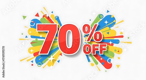 Vibrant 70 Off Sale Announcement with Colorful Abstract Design.