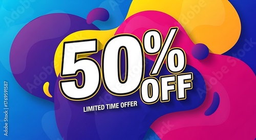 Vibrant 50 Off Sale Promotion with Abstract Background.