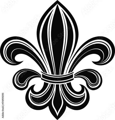 Black and white stylized fleur de lis symbol heraldry emblem