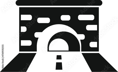 Illustration featuring the entrance of a road tunnel built into a brick wall, emphasizing underground infrastructure and transportation routes