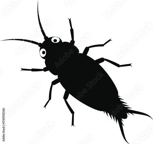 Illustration of a black beetle with long antennae on white background