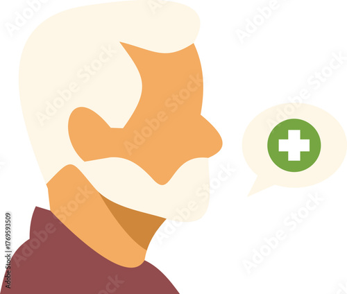 Elderly man with white hair and beard discussing healthcare and medical assistance