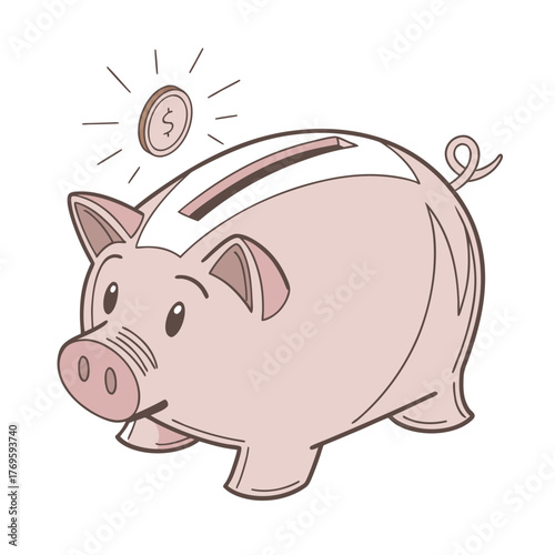 Charming cartoon piggy bank collecting coin for future savings and financial growth, symbolizing wise investment and economic security
