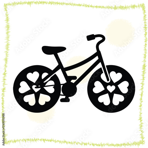 Stylized bicycle graphic art with heart shapes for wheels creating a romantic and playful cycling vector icon design template suitable for various creative projects