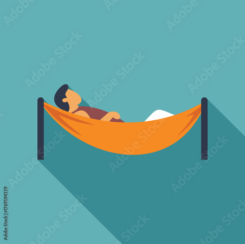 Relaxed man lying in an orange hammock enjoying his free time