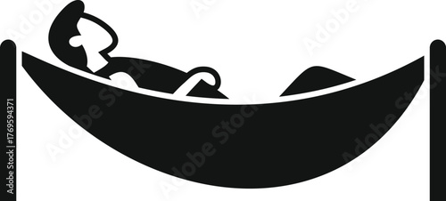 Simple black and white vector icon of a man resting in hammock