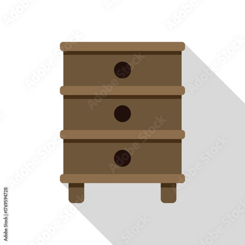 Simple and stylish wooden nightstand with three drawers and round handles, perfect for storing bedside essentials