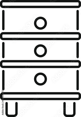 Simple outline icon representing a wooden cabinet featuring drawers, offering a practical storage solution for various items