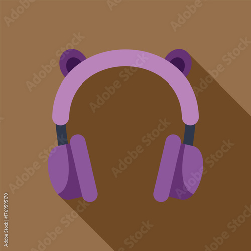 Purple headphones with bear ears on brown background, creating a playful and cute listening experience