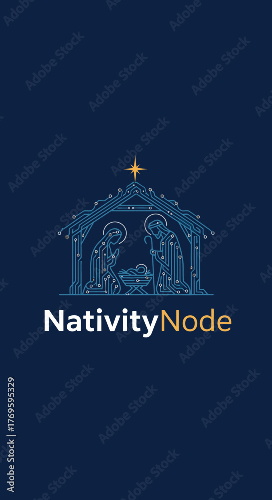 Naklejka premium Nativity Scene Silhouette with Star and Text Overlay.