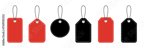 Collection of Price Tags or Labels in Various Shapes and Colors for Retail or Promotional Purposes Vector Illustration