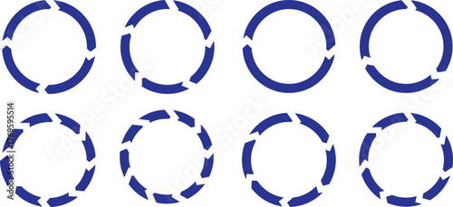 Blue pie chart collection showing circle divisions for infographic and business analysis.