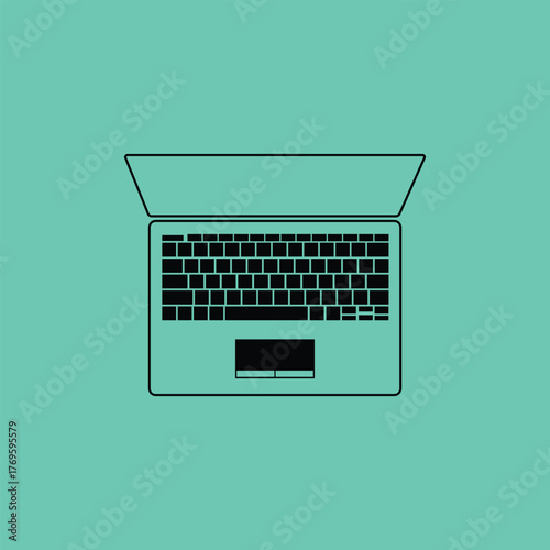Minimalist overhead laptop icon on green background vector Illustration.