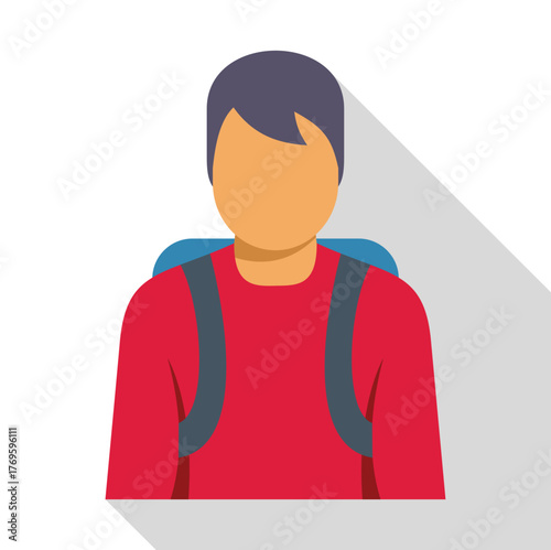 Male student wearing red sweater carrying blue backpack going to school or university education flat design icon