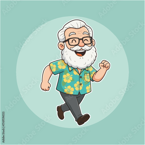 Happy Senior Character – Walking Happily With Hands Swinging Vector Art