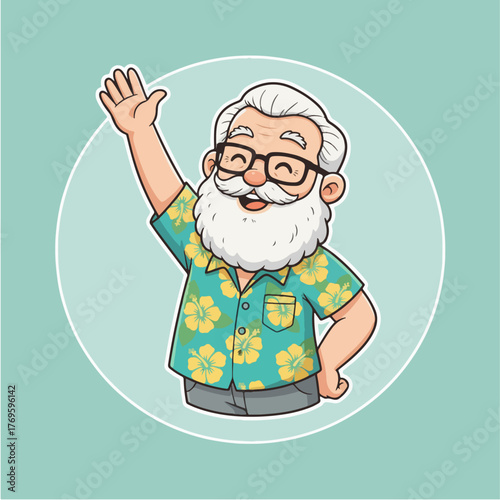 Cheerful Mentor Character – Waving Happily with One Hand Raised Vector Illustration