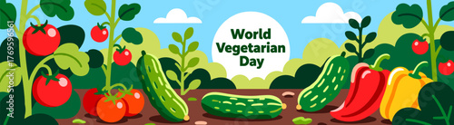 Vector vegetable garden illustration on colorful background