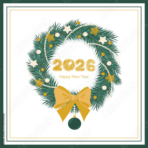 Happy New Year 2026! Stylized numbers in cartoon style. Vector illustration for holiday decor and greetings.