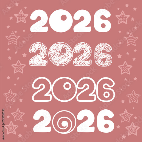 Happy New Year 2026! Stylized numbers in cartoon style. Vector illustration for holiday decor and greetings.