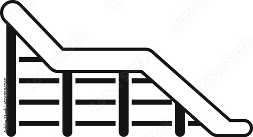 Simple black and white line drawing of kids slide with ladder, symbolizing playground fun and childhood joy