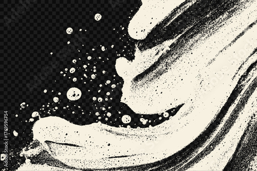 Curved soap smear splash with foam bubbles and cleaning liquid flow. Dynamic soapy detergent overlay pattern with grunge texture and modern artistic feel.