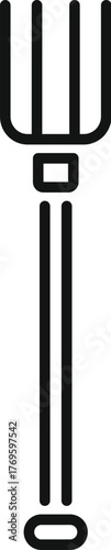 Simple line drawing of a pitchfork, a tool used in agriculture for lifting and moving hay