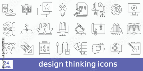  design thinking icons such as layer, copyright.