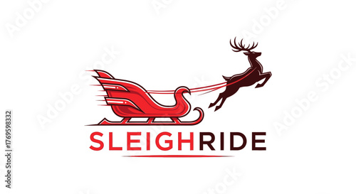 Sleigh Ride Logo Featuring Reindeer and Sleigh.
