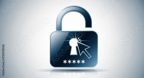 Secure password protection concept with a padlock and cursor clicking on the keyhole, ensuring data privacy and access control