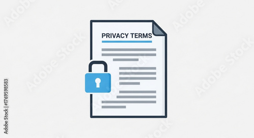 Privacy terms document with a padlock, ensuring data protection and compliance with regulations for secure information handling