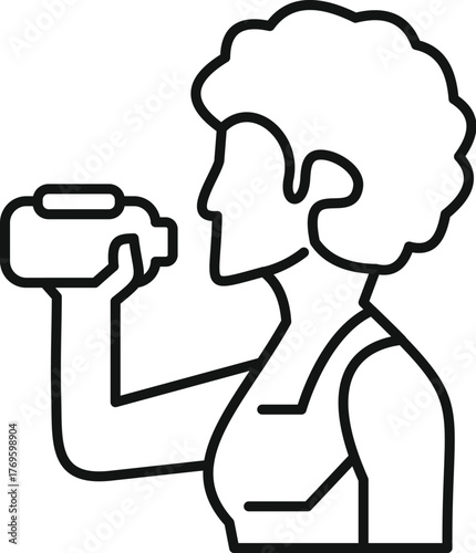 Line drawing of a woman drinking water, emphasizing the importance of hydration during and after physical activity