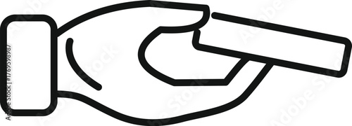 Clean vector line icon representing a hand holding a small rectangular object, ideal for various uses