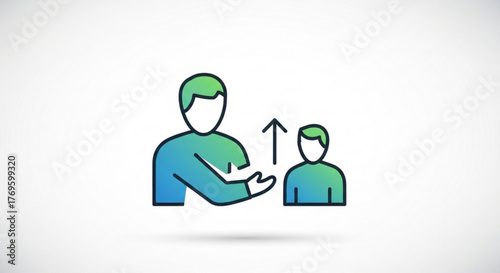 Business mentoring illustration with a mentor guiding a mentee with an upward arrow
