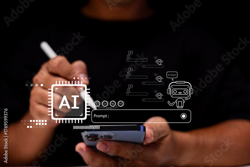 A person interacts with AI technology on a smartphone, writing prompts with a stylus, showcasing the integration of digital tools and artificial intelligence.