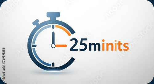 25 minutes timer, representing time management, productivity, and efficiency for work, study, or exercise