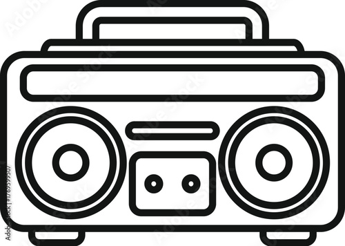 Portable stereo boombox playing music, a symbol of retro music culture and 1980s nostalgia