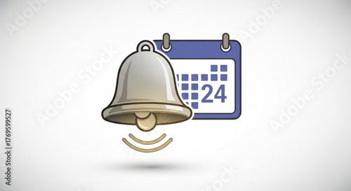 Calendar icon with a bell on the 24th day, perfect for reminders, scheduling, and important date notifications