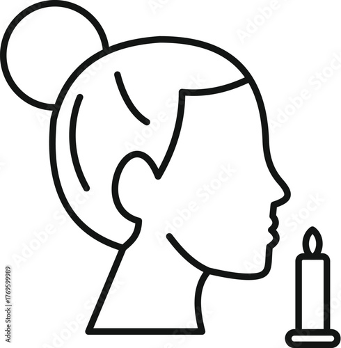 Simple line drawing of a woman blowing out a candle, symbolizing celebration, tradition, or a wish