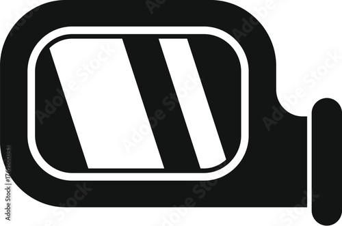 Black car side mirror reflecting light stripes simple vector icon isolated on white background