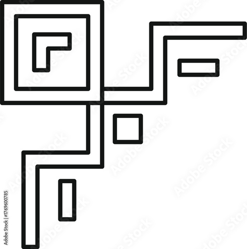 Geometric shape composed of interconnected lines and squares creating an intricate abstract pattern