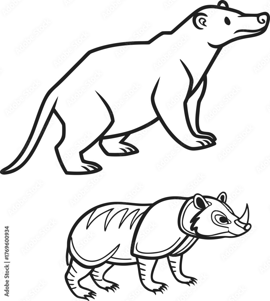 Obraz premium Stylized outline drawings of two bears in motion on a dark canvas isolated on transparent background