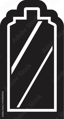 Eco battery charging, showing power status indicator, simple black icon isolated on white background