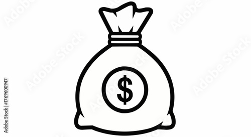 Wealth Symbol An Outline Icon of a Money Bag with a Dollar Sign for Financial Success and Prosperity, Representing Investments, Savings, Income, and Affluence in Business and Finance