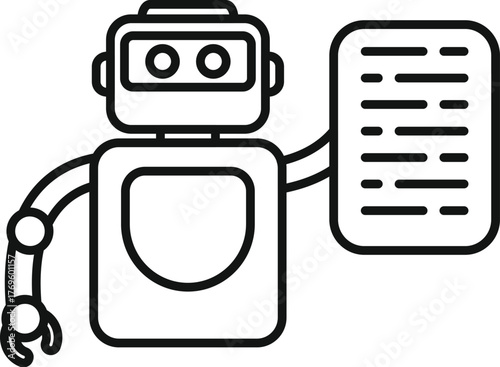 Robot presenting script code, symbolizing programming, automation, and artificial intelligence in modern technology