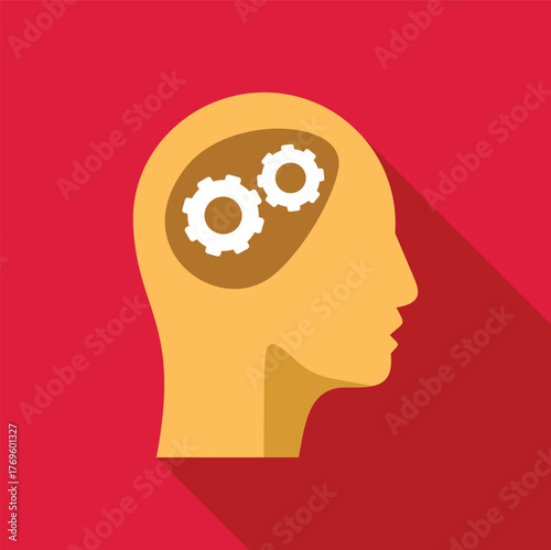 Interlocking gears inside human head symbolizing thinking process, idea generation, and problem solving