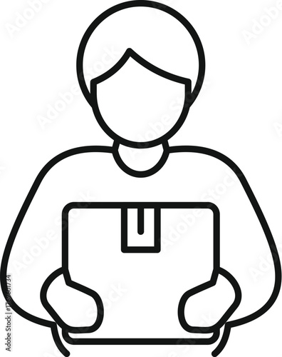 Delivery man holding parcel box outline icon representing shipping and logistics